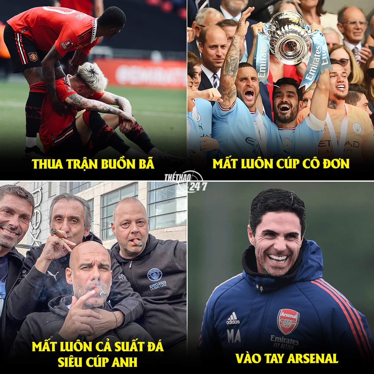 Arsenal hưởng lợi sau trận thua của MU

Chả là thế này, cứ trước khi mùa giải mới diễn ra các bác bên Anh lại tổ chức trận tranh Siêu cúp Anh, giữa đội vô địch Premier League và đội vô địch FA Cup.

Cơ mà ManXem thêm City vô địch cả 2 giải đấy, chả nhẽ để họ chia đội hình ra đá chung kết Siêu cúp à. Không không, theo quy định thì đội Á quân Premier League sẽ được đá trận đấy.

Nhiều người cứ bảo đứng thứ 2 thì có tác dụng quái gì, và đây là câu trả lời nhé 🤣