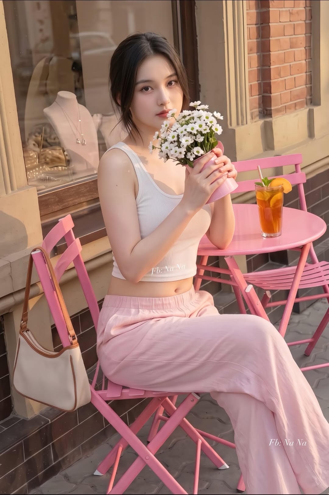 Má hồng hoa trắng xinh xinh Ghế bên còn trống, anh không ngồi à?