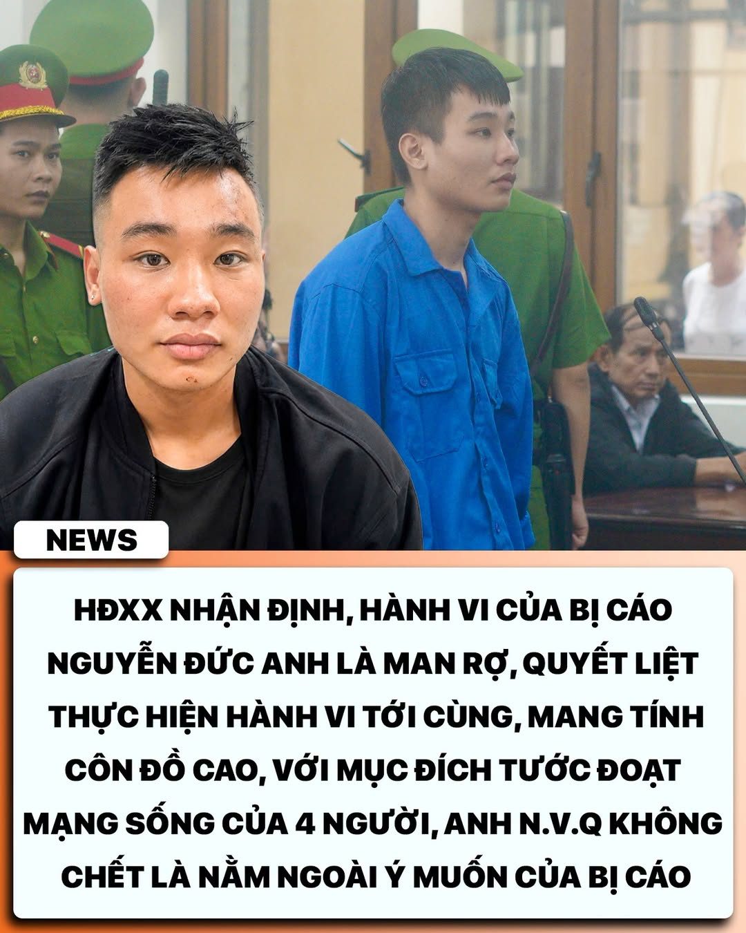 12h00, Tuyên án tử hình đối với Nguyễn Đức Anh  Đại diện VKS đánh giá bị cáo thành khẩn khai báo, có nhân thân tốt. Tuy nhiên, xét tính chất, mức độ đặc biệt nghiêm trọng của hành vi, hậu quả gây ra và các tình tiết định khung, công tố cho rằng bị cáo không còn khả năng cải tạo, giáo dục. Từ nhận định trên, HĐXX đã tuyên phạt bị cáo Nguyễn Đức Anh tử hình về tội 