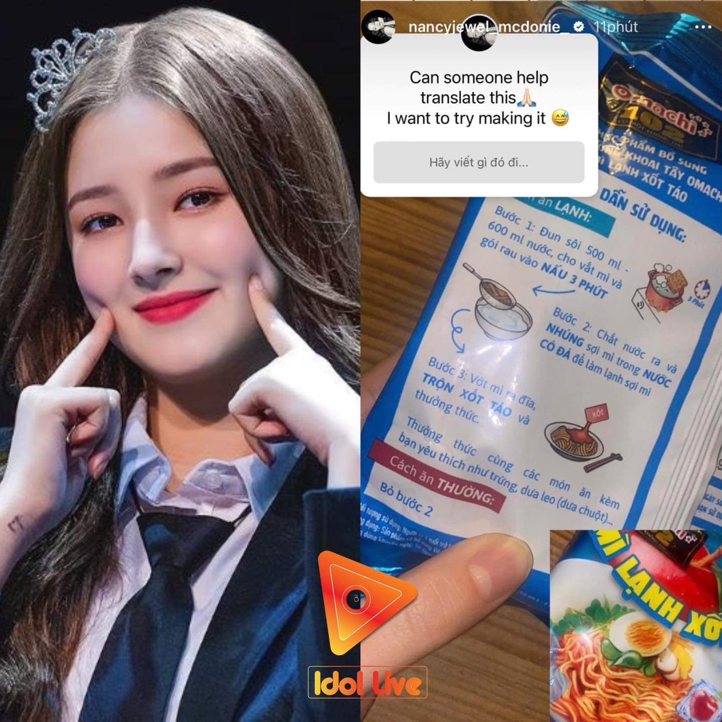 MOMOLAND NANCY nhờ fan dịch HDSD gói mỳ lạnh của Việt Nam. Đã có ai giúp chị chưa 🤣🤣