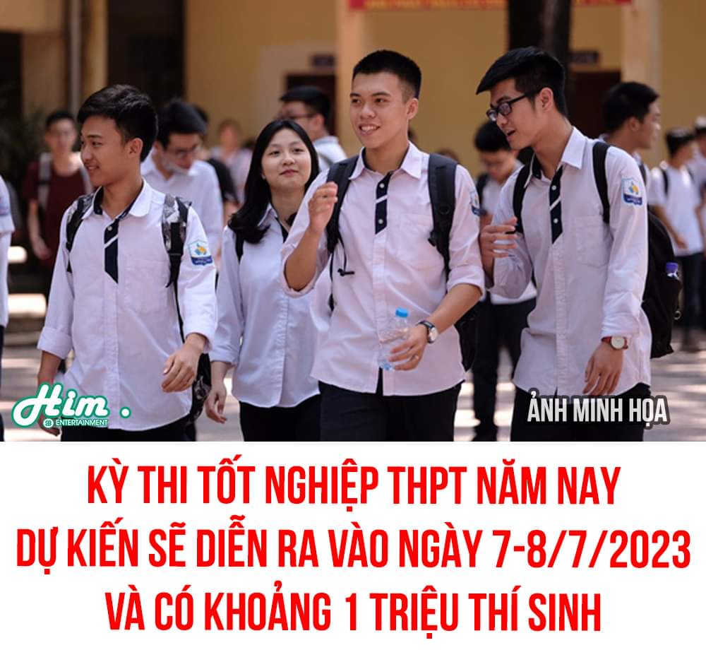 ĂN TẾT XONG, PHÁT HIỆN NHIỀU HỌC SINH HÁO HỨC CHỜ MÙA THI NĂM NAY 😗😗

Đại diện Bộ GD-ĐT cho biết kỳ thi tốt nghiệp THPT năm 2023 dự kiến thời gian tổ chức vào nửa đầu tháng 7.

Kỳ thi tốt nghiệp THPT diễn raXem thêm trong 2,5 ngày với ba bài thi độc lập Toán, Ngữ văn, Ngoại ngữ cùng hai bài tổ hợp là Khoa học tự nhiên (Vật lý, Hóa học, Sinh học) và Khoa học xã hội (Lịch sử, Địa lý, Giáo dục công dân đối với thí sinh học chương trình giáo dục phổ thông; hoặc Lịch sử, Địa lý đối với thí sinh học chương trình giáo dục thường xuyên).

Năm 2022, kỳ thi diễn ra từ 7 đến 8/7, với hơn một triệu thí sinh đăng ký.