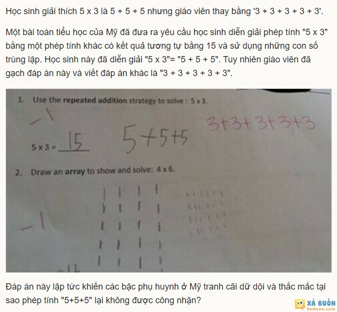 Bài toán tiểu học của Mỹ '5 x 3' gây tranh cãi -  haivl | hài hước | hài vl 
