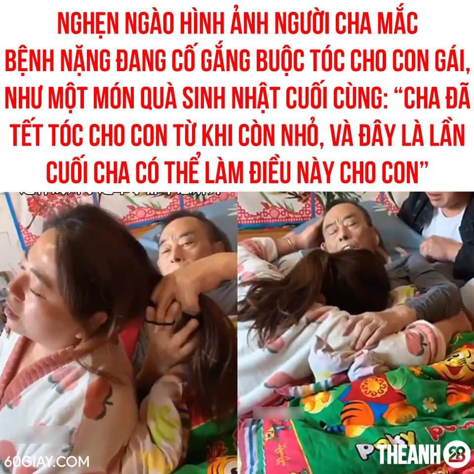 MÓN QUÀ CUỐI CÙNG DÀNH TẶNG CÔ CÔNG CHÚA CỦA CHA Mới đây, đoạn clip ghi lại  cảnh người cha đang buộc tóc cho con gái lần cuối đã lấy đi không