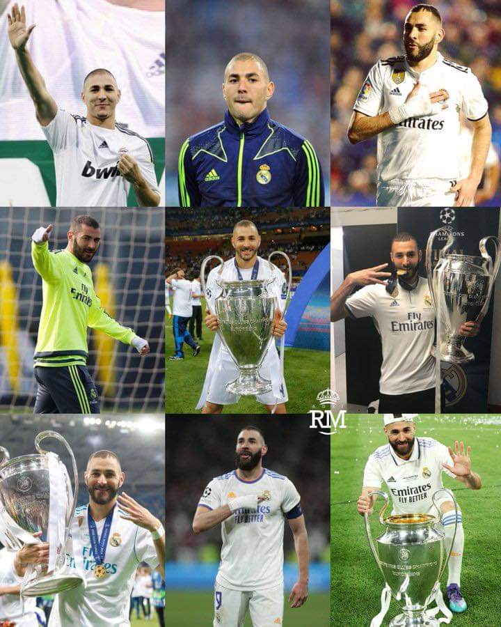 Sự nghiệp của Karim Benzema tại Real Madrid:

◉ 5x Champions League
◉ 5x Club World Cup
◉ 4x Supercopa de España
◉ 4x Super Cup
◉ 4x LaLiga
◉ 3x Copa del Rey