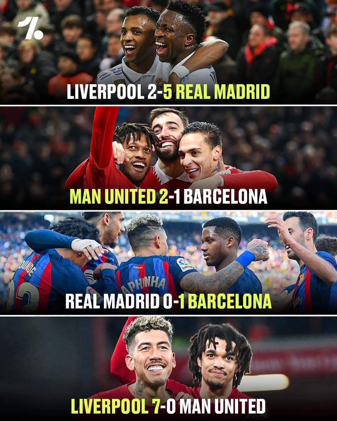 🔴Man Utd hành Barca ở C2
🔵Barca về hành Real Madrid ở La Liga
⚪️Real Madrid hành Liverpool ở C1
🔴Liverpool về hành Man Utd ở EPL
😅Một vòng luẩn quẩn⚽️