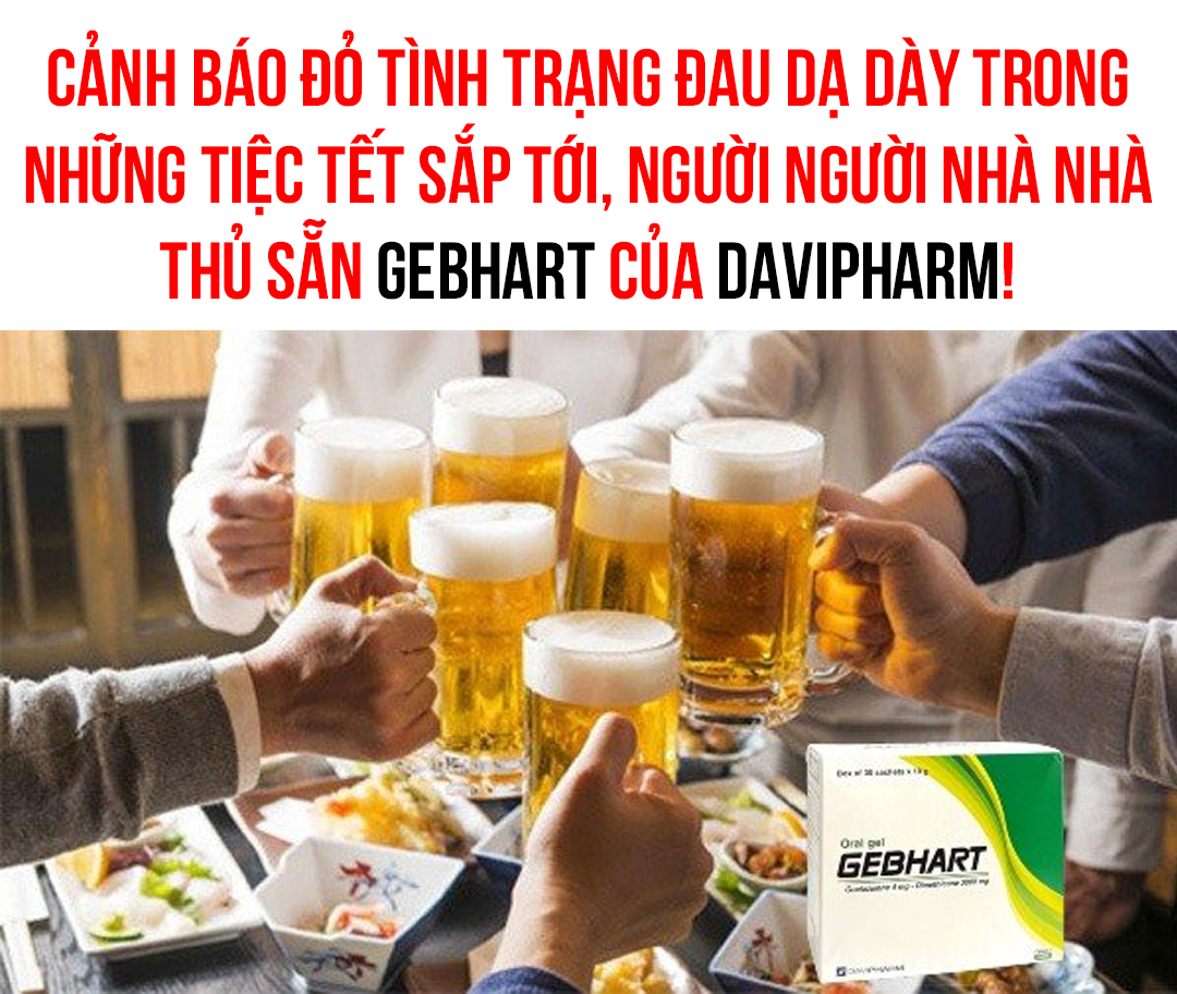 TẾT CÓ GEBHART - KHỎI LO ĐAU DẠ DÀY

Tết đến xuân sang là dịp để chúng ta vui chơi, nghỉ ngơi và tận hưởng sau 1 năm làm việc chăm chỉ. Với tâm lý như vậy, chúng ta sa đà vào những cuộc vui, bữa tiệc ngập trànXem thêm bia rượu và đồ ăn ngon. Chính những thực phẩm ngày Tết này cùng chế độ ăn uống không lành mạnh khiến dạ dày không được khỏe và sức khỏe phát sinh một số vấn đề.

Với những người đã và đang mắc bệnh đau dạ dày thì họ sợ nhất là những bữa tiệc trong ngày Tết. Bởi họ hiểu nó ảnh hưởng như thế nào đối với sức khỏe. Vậy phải làm gì để giảm bớt nỗi ám ảnh cho người đau dạ dày dịp Tết?

Đừng quá lo. Mách nhỏ cho bạn thuốc GEBHART, có tác dụng bảo vệ niêm mạc dạ dày và ngăn chặn phản ứng viêm, kích ứng dạ dày, từ đó giúp giảm đau và cải thiện tình trạng bệnh đau dạ dày. Với giá thành phù hợp và có thể dễ dàng tìm thấy tại các hiệu thuốc, nên các bạn yên tâm mua về dùng khi cần nhé. Cứ đau bụng, ợ chua, ợ hơi, trướng bụng là có thuốc uống ngay.

Tết trọn vẹn, bụng khỏe khoắn cùng 