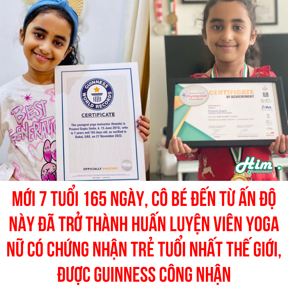 HUẤN LUYỆN VIÊN YOGA TRẺ NHẤT THẾ GIỚI CHỈ MỚI 7 TUỔI 😳

Cô bé Praanvi Gupta đến từ Ấn Độ và hiện đang sống tại Dubai vừa qua đã được Liên minh Yoga (Yoga Alliance), một tổ chức phi lợi nhuận có trụ sở tại MỹXem thêm chuyên “chuẩn hóa” việc đào tạo huấn luyện viên dạy yoga, công nhận và cấp bằng huấn luyện viên yoga sau khi Praanvi hoàn thành một khóa đào tạo dài 200 giờ.

Tại thời điểm 7 tuổi và 165 ngày, cô bé vượt qua 