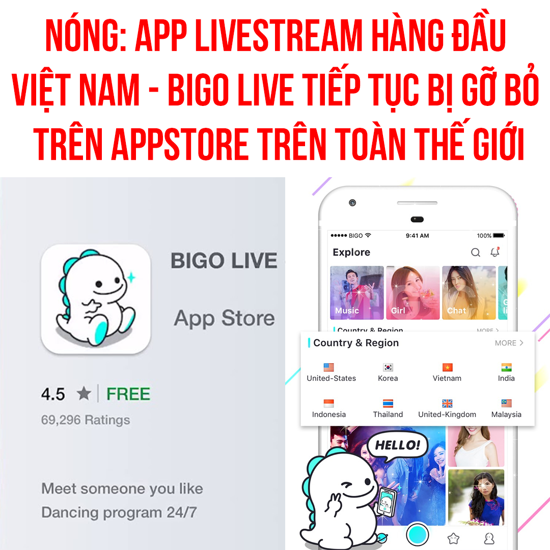 Người dùng không thể tìm thấy App Bigo Live trên Appstore toàn cầu từ 9/4/2023. Lần này chưa biết chính xác lý do bị gỡ là gì, nhưng được biết đây không phải lần đầu tiên Bigo bị gỡ khỏi App Store.

Trước đó,Xem thêm Bigo Live năm 2021 cũng đã từng bị gỡ khỏi AppStore 1 lần vì các vấn đề về “xâm phạm quyền riêng tư” người dùng và hàng loạt sai phạm trong nội dung livestream như l.ừ.a đ.ả.o, b.ạ.o l.ự.c, t.hô t.ụ.c..

Năm 2016, Indonesia đã từng có lệnh trừng phạt vì nội dung 