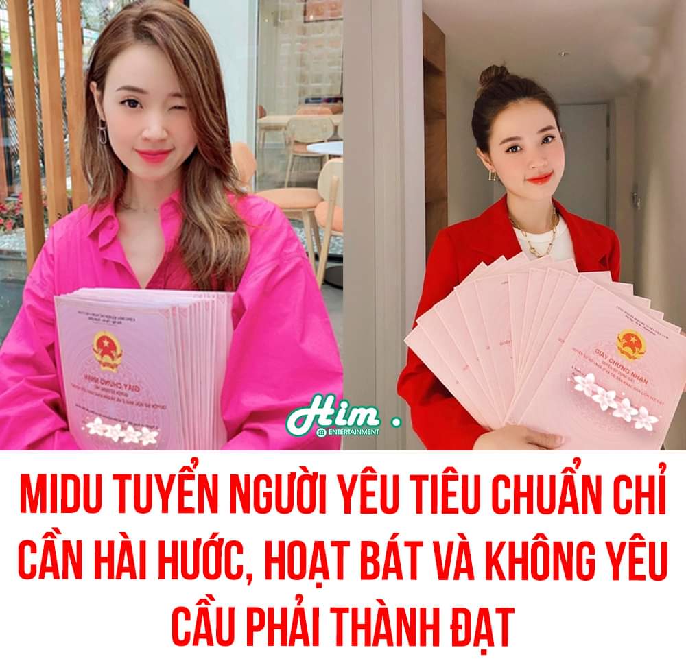 KHÔNG ƯU TIÊN 3 BÍCH HAY SỔ HỘ NGHÈO, ANH EM XẾP HÀNG NGHIÊM TÚC NHÉ =))

Mới đây trong 1 cuộc phỏng vấn với báo chí thì Midu đã tiết lộ rằng cô luôn tin vào nhân duyên nên bản thân người đẹp mong rằng người yêuXem thêm của mình sẽ là 1 người hoạt bát, hài hước và thành đạt, khá giả hay không không quan trọng vì Midu thích độc lập về kinh tế.

Ngoài việc là hotgirl, diễn viên, người mẫu thì Midu còn là giảng viên của Đại học Hutech, kinh doanh mỹ phẩm, thời trang, bất động sản và số sổ đỏ mua Midu chắc chắn nhiều hơn số giấy khen của đa số anh em.

Anh em nào thấy bản thân đủ tiêu chuẩn thì apply, xếp hàng nhé.