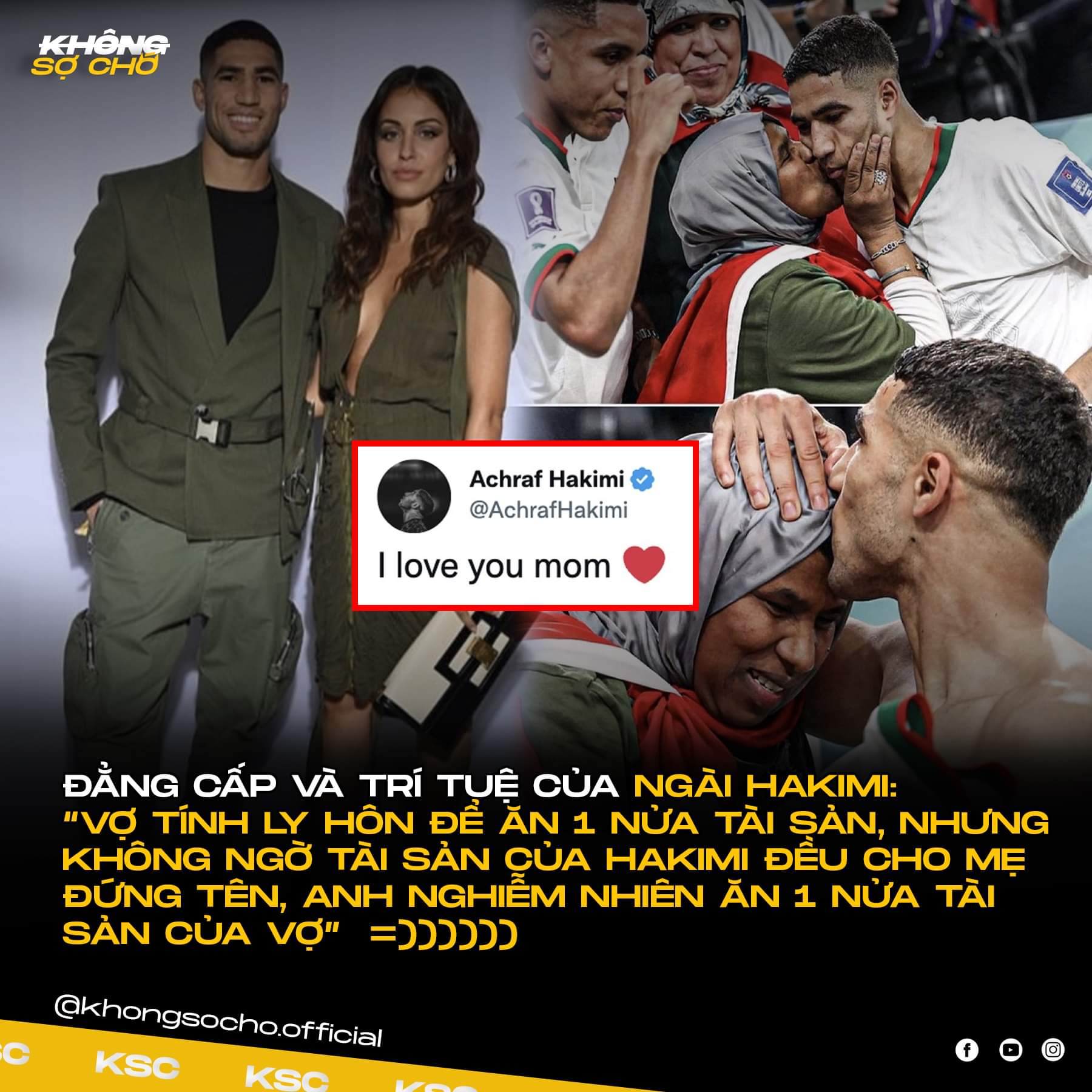 GÁI GÚ LÀ PHÙ DU, THẦY U MỚI LÀ TẤT CẢ =)))))))

🛑 Một chút về profile: 'Achraf Hakimi' là trụ cột của đội tuyển Morocco đã làm nên cơn địa chấn tại World Cup vừa qua. Anh đang chơi bóng tại PSG - Đội bóng lớn +Xem thêm giàu nhất nước Pháp và một trong số các cầu thủ hưởng lương cao nhất L1.

🛑 Chuyện gì đang xảy ra? Vợ cũ của Hakimi là 'Hiba Abouk' - Một nữ diễn viên đã kiện Hakimi nhằm chiếm đoạt một nửa tài sản của anh. Và sau đây là cách Hakimi xử lý:

1. Anh đã đưa hết tiền cho mẹ giữ và đứng tên từ lúc mới bắt đầu sự nghiệp chơi bóng, cho nên Hiba chẳng thể lấy được một đồng một cắc nào từ anh.
2. Do không có tiền hợp pháp trong tài khoản, vợ cũ sẽ phải chia một nửa tài sản của cô ta (3 triệu USD) cho Hakimi.

Tham khảo Lều báo 2vn