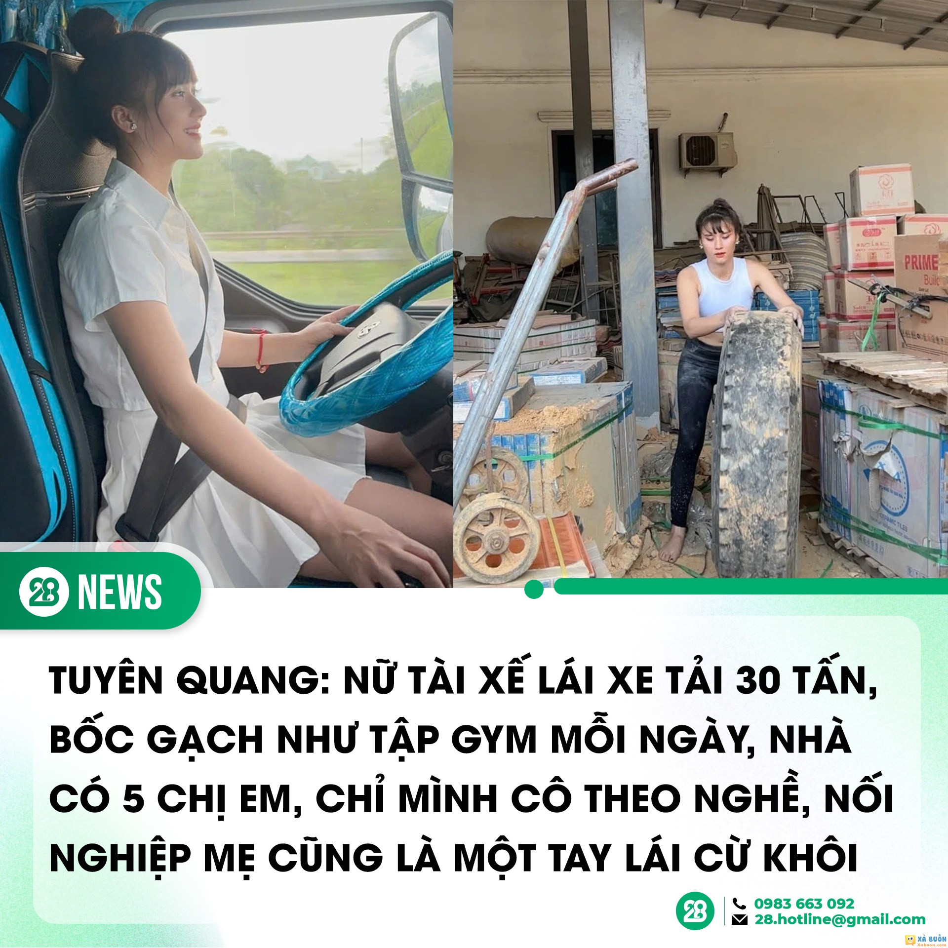 Không chỉ lái, Nguyễn Thị Minh Nguyệt (28 tuổi) còn có thể tự rửa xe, bốc dỡ hàng hóa và kiểm tra, sửa chữa đơn giản khi xảy ra sự cố.