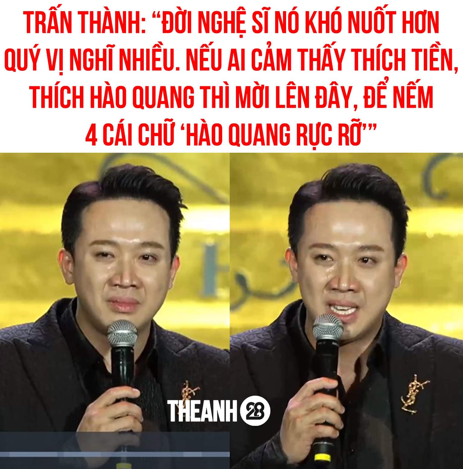 Trấn Thành khóc nức nở trong họp báo của Đàm Vĩnh Hưng khi nhắc đến 2 chữ 