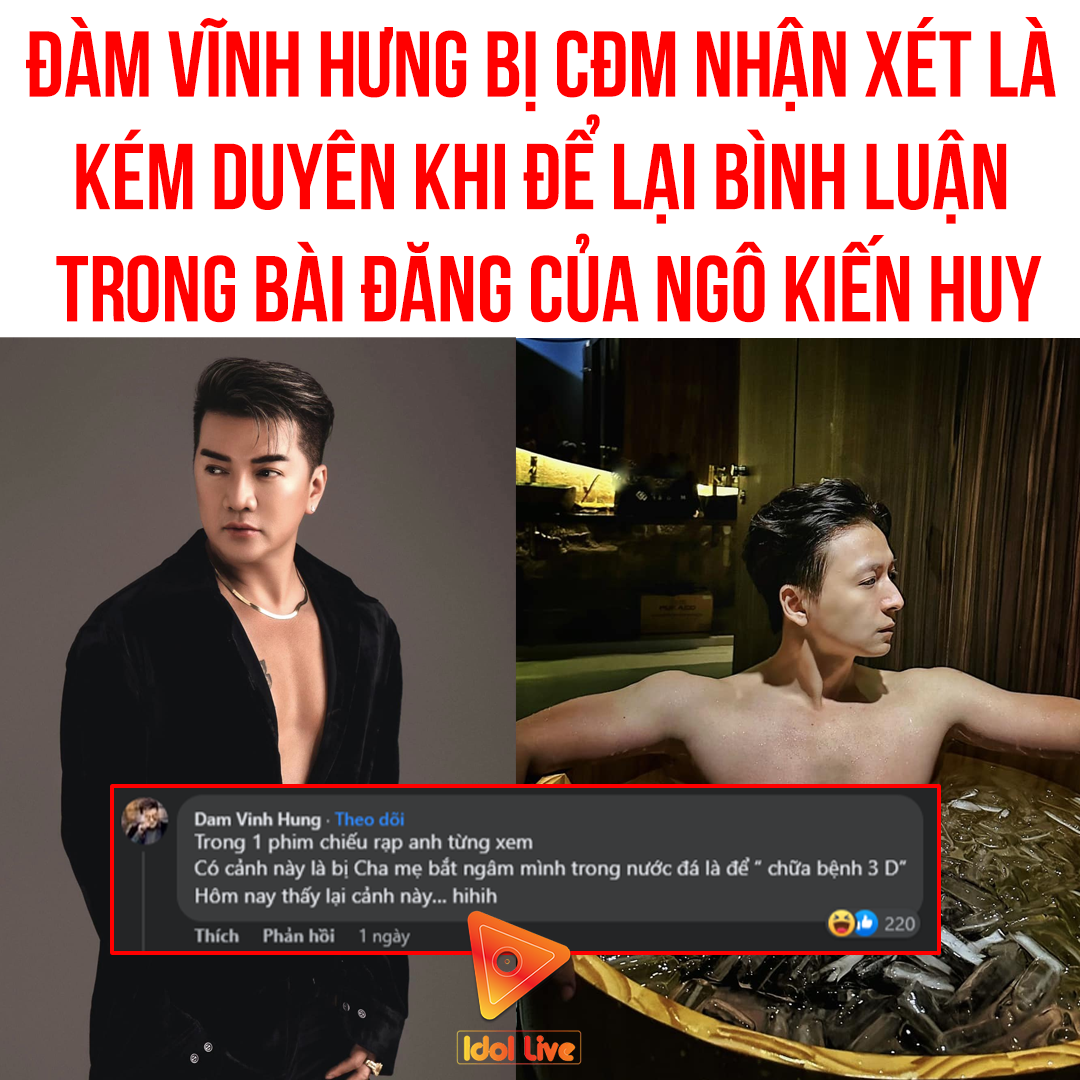 Mới đây, trong khi Ngô Kiến Huy chia sẻ khoảnh khắc ngâm mình trong bể nước đá lạnh sau khi tập gym trong phục hồi lại cơ bắp, đàn anh Đàm Vĩnh Hưng ngay lập tức đã để lại 1 câu bông đùa khiến chính chủ phảiXem thêm thốt lên: 