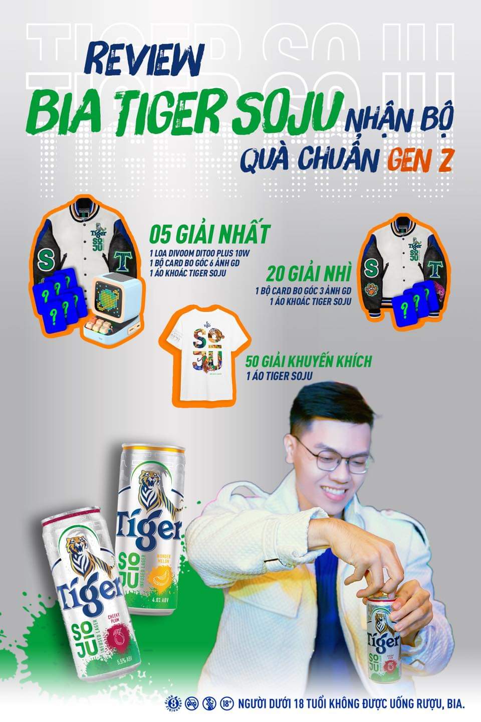 💥[MINIGAME]
REVIEW BIA TIGER SOJU NHẬN BỘ QUÀ CHUẨN GEN Z!

Tiger Soju - bia lager hương vị soju mới, đang được rất nhiều người săn lùng và trải nghiệm, bạn đã thử chưaaaaa?

Nếu chưa thì lên ngay chiếc kèo KIỂMXem thêm CHỨNG ngay vị bia mà “Ông hoàng K-Pop” G-Dragon cũng mê và tham gia minigame dưới đây có cơ hội nhận bộ quà cực HOT cực GEN Z!!!

CÁCH CHƠI:
👉 Bước 1: Săn lùng Tiger Soju tại quán, tại cửa hàng tiện lợi hoặc bất cứ đâu và chụp hình bản thân cùng hương vị Tiger Soju mà bạn đã thử.
👉 Bước 2: Bình luận hình ảnh ở bước 1 kèm cảm nhận hết sức chân thật của bạn về 1 trong 2 vị bia của Tiger Soju kèm hashtag #TigerSojuInfusedLager #TigerxGDragon #TigerBeer và Họ tên của bạn.

Ví dụ: Bia Tiger… Xem thêm