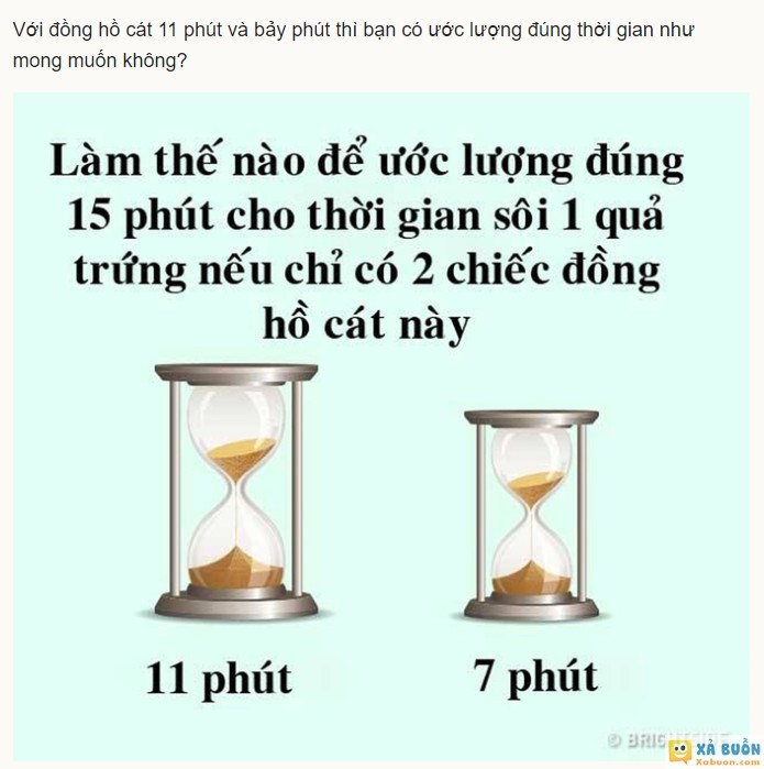 Làm sao để tính đúng 15 phút dựa trên hai đồng hồ cát sẵn có?